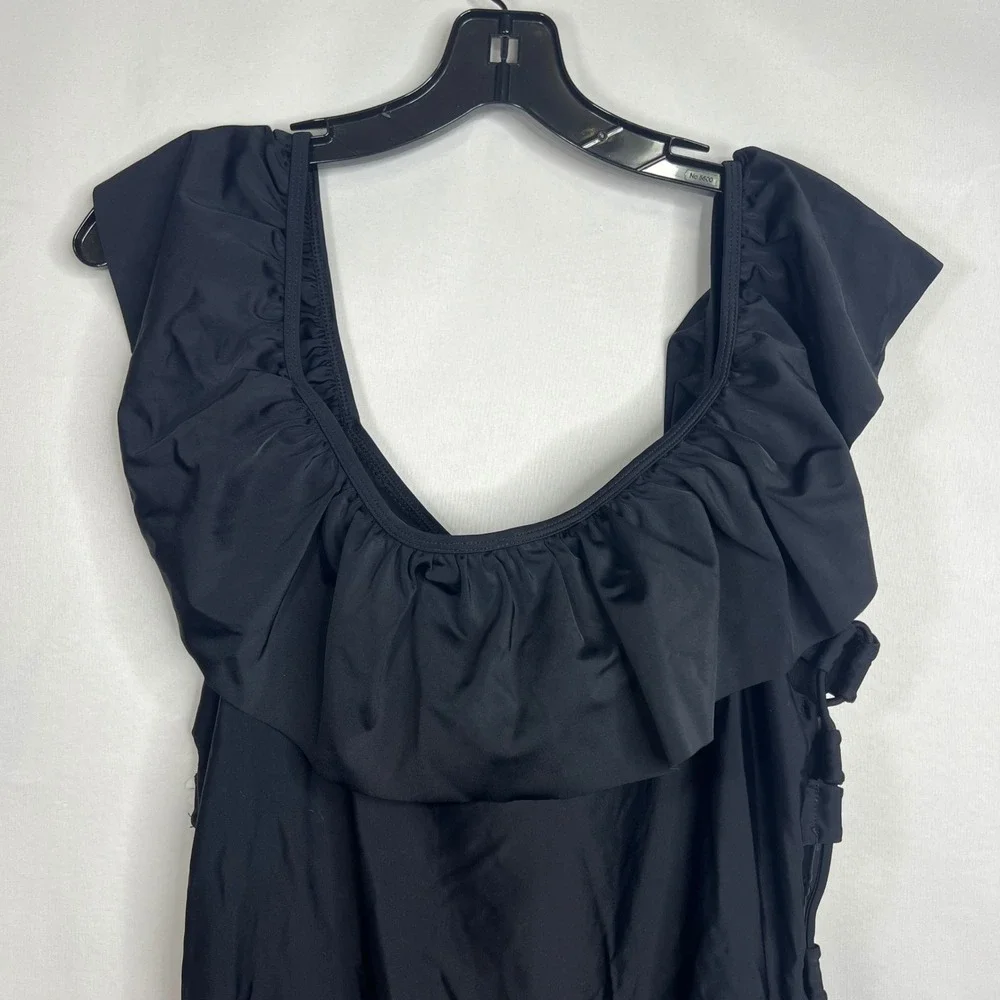 NEW Lace Up Black One Piece Swimsuit Womens 3X Ruffle Sexy Plus Size‎ Beachwear